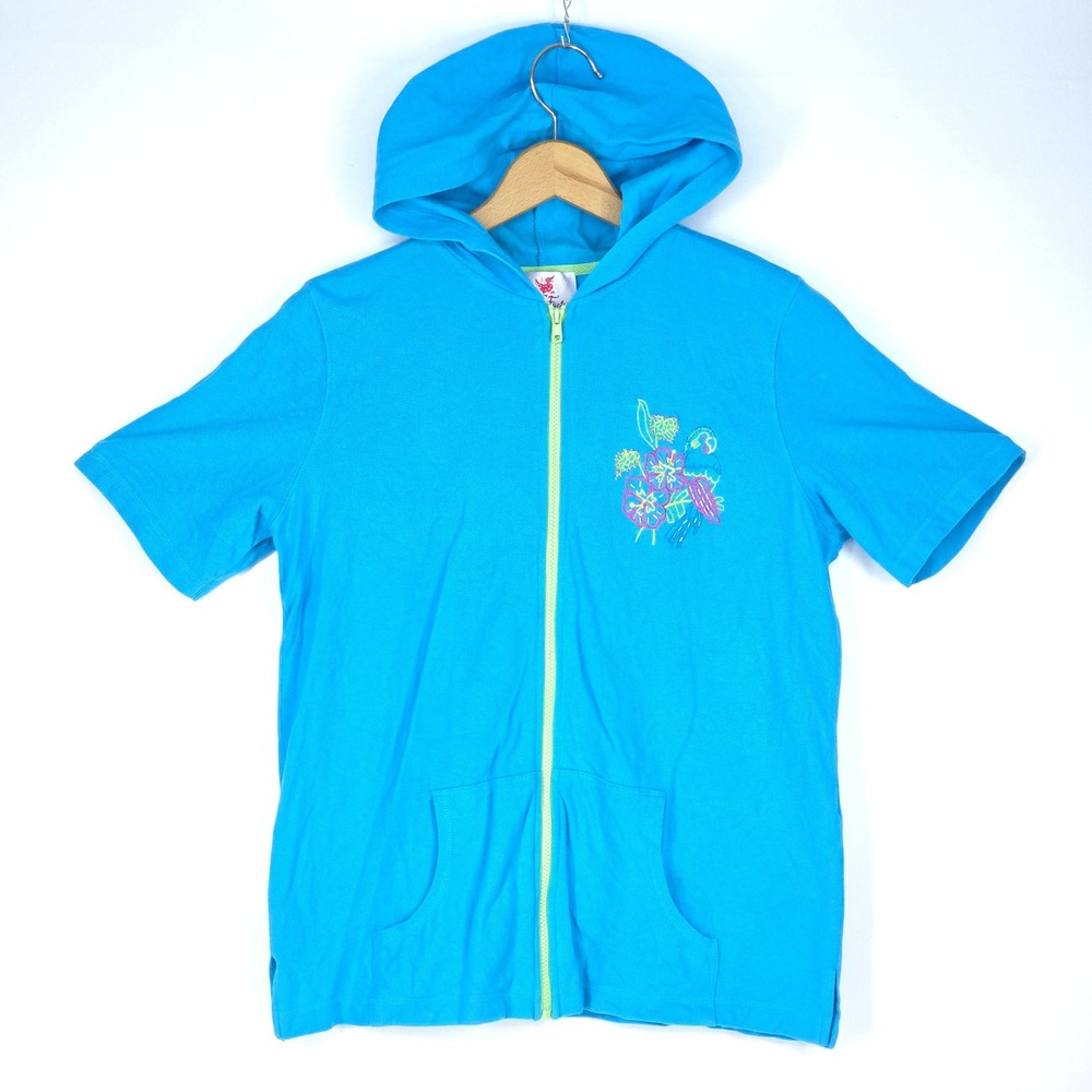 Quacker Factory See‎ Thru Parrot Hoodie Women's Medium Full Zip Floral Cottage